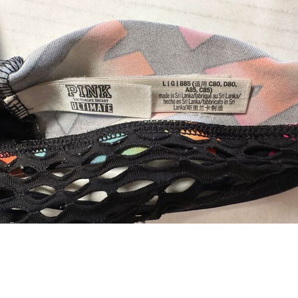 Victoria's Secret PINK Ultimate Rainbow Logo Sports Bra Workout Top - Picture 4 of 4